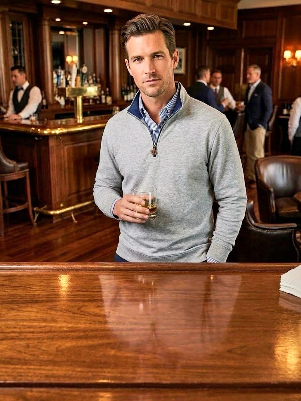 Johnnie-O Sully Quarter-Zip Pullover in Gray XXL